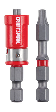 Front angle photo of Craftsman screwdriving bit set CMAF2TX252 with red and gray bits on white background.
