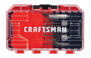 Photo of CRAFTSMAN drill bit set, SKU CMAF35SET, in clear red storage case, top view on white background.