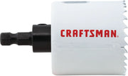 Photo of Craftsman hole saw CMAH12A, white with sharp teeth, side angle on white background.