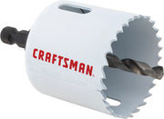 Photo of Craftsman hole saw with drill bit, white finish, front angle, CMAH12A.