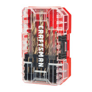 Photo of Craftsman drill bit set in clear red plastic case, upright angle, SKU CMAM2214.