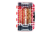 Photo of Craftsman drill bit set CMAM3211 in a red and clear plastic case, front angle, bits visible inside.