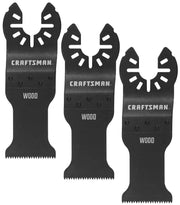 Photo of three Craftsman wood cutting blades, SKU CMAO106-3, black steel, front angle on white background.