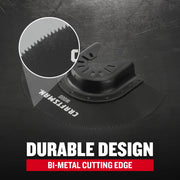 CRAFTSMAN wood cutting blade CMAO113-3 with bi-metal edge, shown close up on black background.