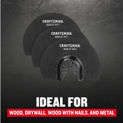 Photo of Craftsman graphics blades CMAO113-3, black color, for wood, drywall, wood with nails, and metal.