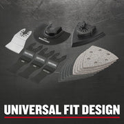 Photo of Craftsman multi-tool accessory kit CMAO516 with various blades, sanding pads, and attachments on dark surface.