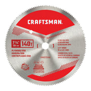 Photo of CRAFTSMAN 7-1/4 inch 140T circular saw blade for plywood, SKU CMAS2725140, front view on white background.