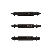 Photo of three CRAFTSMAN screw extractor bits, DE-1, DE-2, DE-3, SKU CMAT133, front angle, on white background.