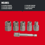 Craftsman bolt extractor set with six extractors and impact adapter, front angle, CMAT136.