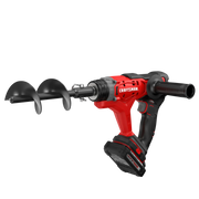 Craftsman CMCA320C1 cordless earth auger, red and black, side angle on white background.