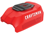 Craftsman CMCB002B V20 red battery pack, side angle on white background.
