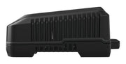 Side angle photo of Craftsman CMCB104 black battery charger with vented design, photography category.