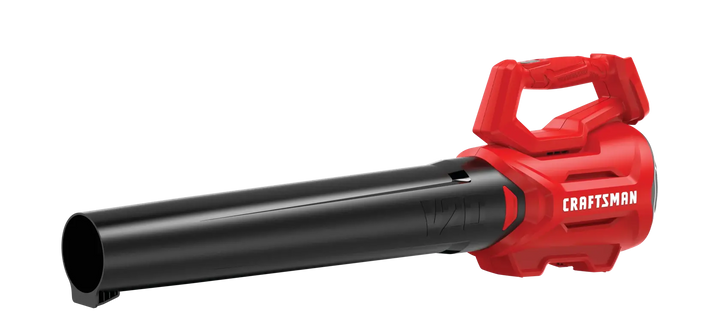 Craftsman CMCBL700B cordless leaf blower, red and black, side angle on white background.