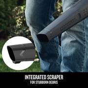 Craftsman cordless blower CMCBL710D1 nozzle with integrated scraper for debris, close-up outdoors.