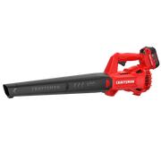 Photo of Craftsman CMCBL710M1 cordless leaf blower, red and black, side view, V20 battery visible.