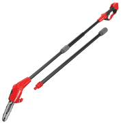Photo of Craftsman cordless pole saw CMCCSP20B, red and black, side angle on white background.