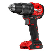 Craftsman cordless drill with brushless motor, red and black finish, CMCD716B, front angle photo.