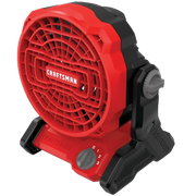 Craftsman portable red and black fan CMCE001B, front angle, adjustable base, visible control dial.
