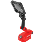 Photo of Craftsman CMCE020B adjustable red and black work light with pivoting head, shown angled on white background.