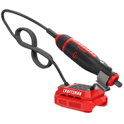 Photo of Craftsman rotary tool CMCE030B with V20 base, black and red color, front angle, on white background.