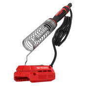 Photo of Craftsman soldering iron CMCE040B with red base, black handle, and coiled metal holder, angled view.