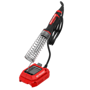 Photo of Craftsman soldering iron with red base, coiled holder, model CMCE040B, side angle, white background.