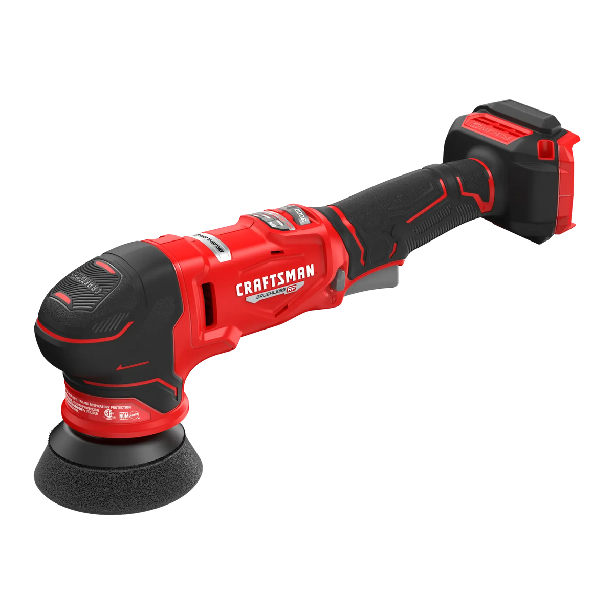 Photo of Craftsman cordless polisher CMCE130, red and black, angled view on white background.