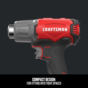 Photo of Craftsman cordless impact driver CMCE530B, red and black, side view, showing compact design for tight spaces.