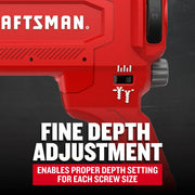 Photo of Craftsman graphics showing fine depth adjustment on CMCF6001 drill body, red color, closeup view.