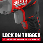 Craftsman brushless power tool handle and trigger, photography of CMCF600B graphics at a side angle.