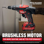 Photo of Craftsman brushless cordless drill CMCF600B in use, held against a wall, red and black design.