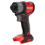 Photo of CRAFTSMAN CMCF610B cordless brushless impact driver, red and black, front left angle on white background.