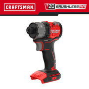 Photo of Craftsman cordless impact driver, red and black, model CMCF610B, front left angle on white background.