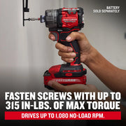 Photo of Craftsman brushless impact driver CMCF610B, red and black, used to fasten a screw, battery not included.