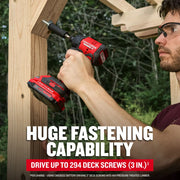 Photo of Craftsman cordless impact driver CMCF811D1 driving a screw into outdoor wooden beams, with a close-up on the tool.