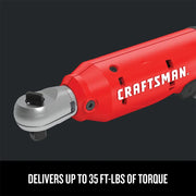 Craftsman red cordless ratchet tool, SKU CMCF930B, side angle on white background.