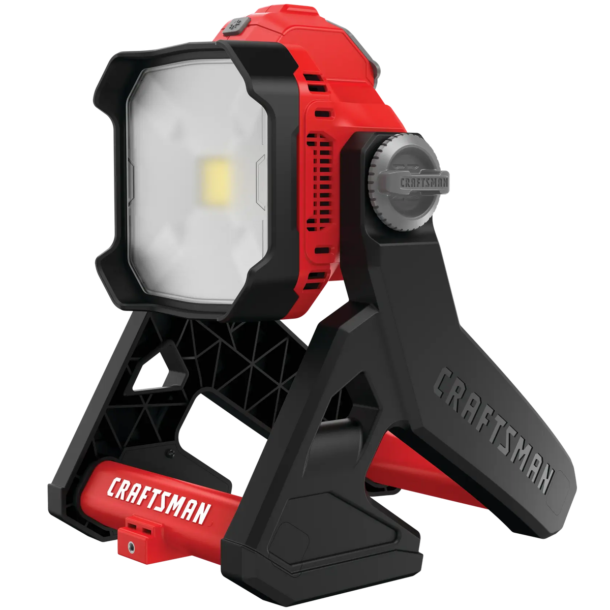 Craftsman LED work light CMCL030B, black and red, angled front view on white background.