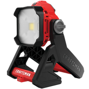 Craftsman LED work light CMCL030B, black and red, angled front view on white background.