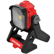 Photo of Craftsman portable LED work light, SKU CMCL030B, angled front, red and black housing.