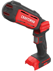 Craftsman CMCL050B cordless LED work light, red and black, side angle photo on white background.