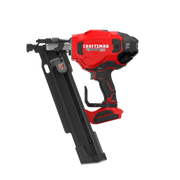Photo of Craftsman cordless framing nailer, model CMCN621PLB, side angle on white background.