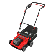 Photo of Craftsman red and black lawn dethatcher CMCOE210B, angled on white background.