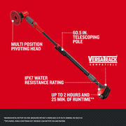 Photo of Craftsman power scrubber CMCPS520D1 with multi-position pivoting head, 60.5 in. telescoping pole, IPX7 water resistance, and battery at side angle.