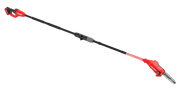 Craftsman CMCPS630D1 cordless pole saw with red and black design, side angle on white background.
