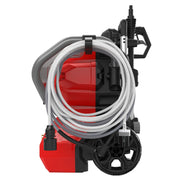 Front view of Craftsman portable pressure washer CMCPW1500N2 with hose coiled around body, red and black design, white background.