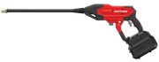 Photo of Craftsman cordless power cleaner CMCPW350B, red and black, side angle on white background.