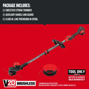 Photo of Craftsman CMCST920B brushless string trimmer and spool, red and black, graphics category, side angle.