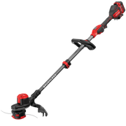 Photo of Craftsman cordless string trimmer, black and red, model CMCST920M1, angled on white background.