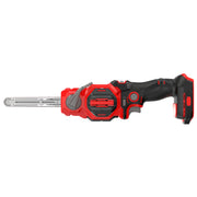 Photo of Craftsman cordless compact detail belt sander CMCW211B, red and black, side view on white background.