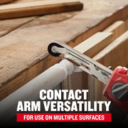 Photo of CRAFTSMAN CMCW211B belt sander in use on a pipe, highlighting contact arm versatility for multiple surfaces.